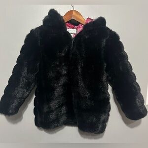 Rothschild Girl’s Black Faux Fur Hooded Zip-Up Jacket, Size L 6X, EUC